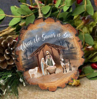 Wholesale Christ the Savior is Born Nativity Scene Faux Wood Slice Ornament