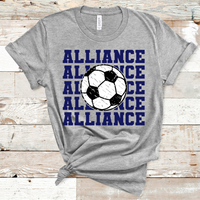 Alliance Stacked Mascot Soccer Navy Text Direct to Film Transfer - 10 to 14 Day Ship Time