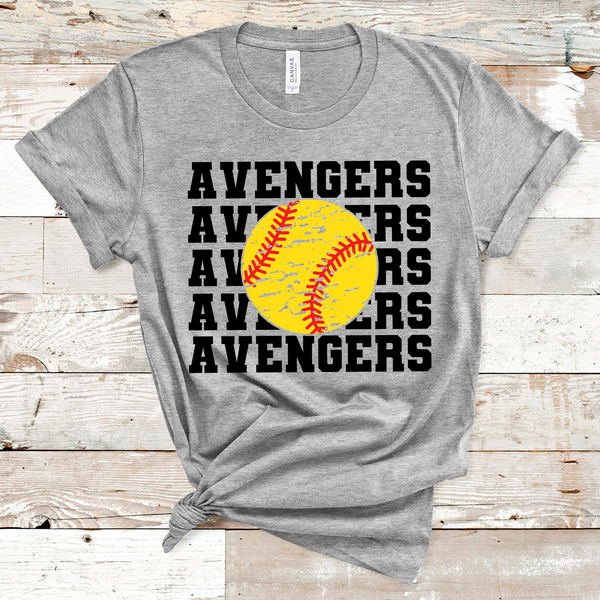 Avengers Stacked Mascot Softball Black Text Adult Size Direct to Film Transfer - 10 to 14 Day Ship Time