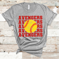 Avengers Stacked Mascot Softball Red Text Adult Size Direct to Film Transfer - 10 to 14 Day Ship Time