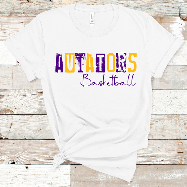 Aviators Grunge Basketball Purple and Gold Direct to Film Transfer - 10 to 14 Day Ship Time