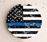 Back the Blue Thin Blue Line Distressed American Flag Car Coaster Sublimation Transfer - SUBLIMATION TRANSFER - RTS