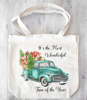 It's the Most Wonderful Time of the Year Antique Aqua Truck Christmas Screen Print Transfer - HIGH HEAT FORMULA - RTS