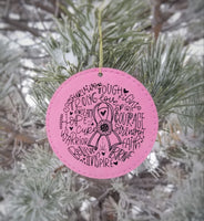 Breast Cancer Awareness Pink Faux Leather Christmas Ornament