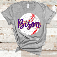Bison Purple and Gold Distressed Baseball Direct to Film Transfer - 10 to 14 Day Ship Time