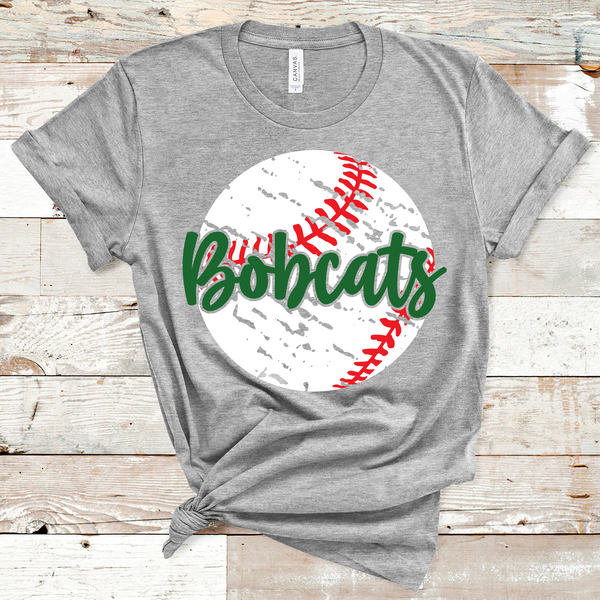 Bobcats Green Text Distressed Baseball Direct to Film Transfer - 10 to 14 Day Ship Time