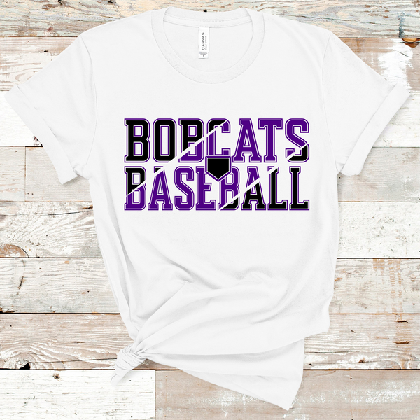 Bobcats Baseball Purple and Black Color Block Text Direct to Film Transfer - 10 to 14 Day Ship Time
