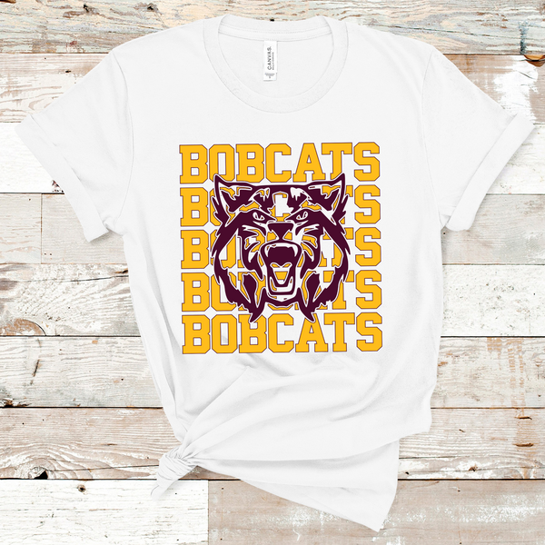 Bobcats Stacked Mascot Design Gold and Maroon Adult Size Direct to Film Transfer - 10 to 14 Day Ship Time