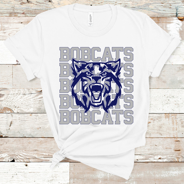 Bobcats Stacked Mascot Design Gray and Navy Adult Size Direct to Film Transfer - 10 to 14 Day Ship Time