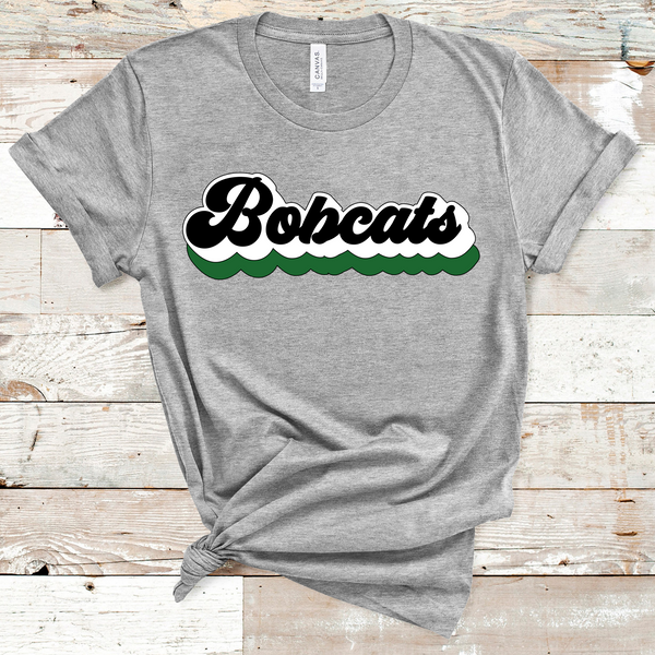 Bobcats Retro Font Green, White, and Black Direct to Film Transfer - 10 to 14 Day Ship Time