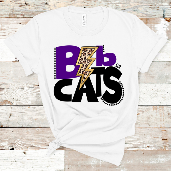 Bobcats Mascot Lightning Bolt Purple and Black Direct to Film Transfer - 10 to 14 Day Ship Time
