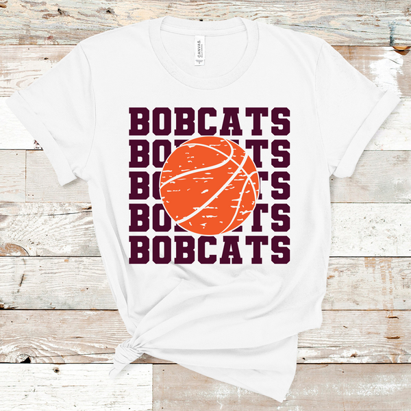 Bobcats Stacked Mascot Basketball Maroon Text Direct to Film Transfer - 10 to 14 Day Ship Time