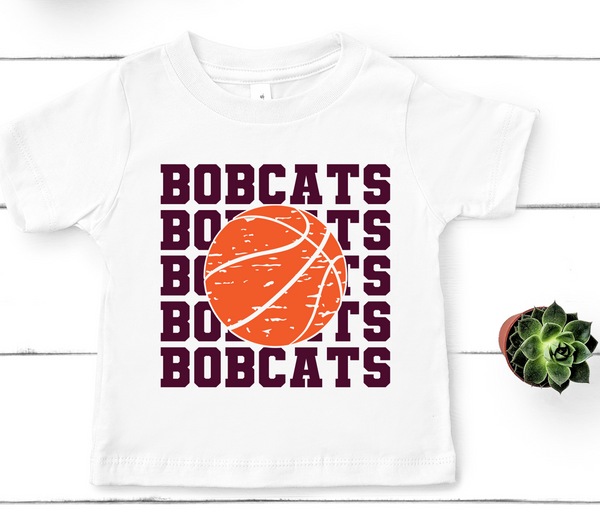 Bobcats Stacked Basketball Maroon Text Direct to Film Transfer - YOUTH SIZE - 10 to 14 Day Ship Time