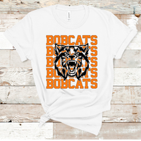 Bobcats Stacked Mascot Design Orange and Black Adult Size Direct to Film Transfer - 10 to 14 Day Ship Time