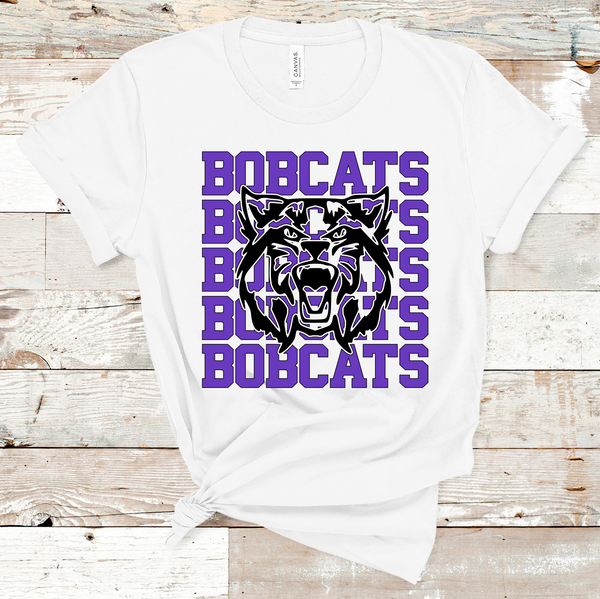 Bobcats Stacked Mascot Design Purple and Black Adult Size Direct to Film Transfer - 10 to 14 Day Ship Time