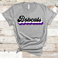 Bobcats Retro Font Purple, White, and Black Direct to Film Transfer - 10 to 14 Day Ship Time