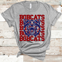 Bobcats Stacked Mascot Design Crimson Red and Navy Adult Size Direct to Film Transfer - 10 to 14 Day Ship Time