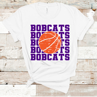 Bobcats Stacked Mascot Basketball Purple Text Adult Size Direct to Film Transfer - 10 to 14 Day Ship Time