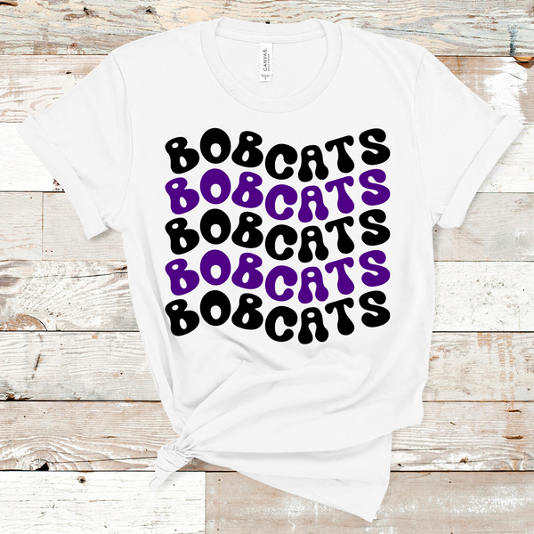 Bobcats Wavy Retro Mascot Black and Purple Direct to Film Transfer - 10 to 14 Day Ship Time