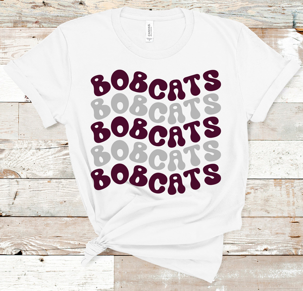 Bobcats Wavy Retro Mascot Maroon and Gray Direct to Film Transfer - 10 to 14 Day Ship Time