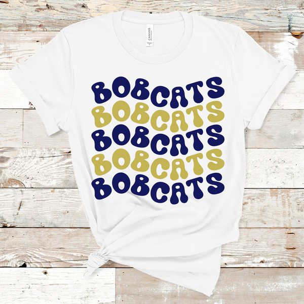 Bobcats Wavy Retro Mascot Navy and Vegas Gold Direct to Film Transfer - 10 to 14 Day Ship Time