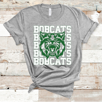 Bobcats Stacked Mascot Design White and Green Adult Size Direct to Film Transfer - 10 to 14 Day Ship Time