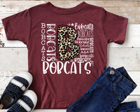 Bobcats Leopard Typography White Word Art Direct to Film Transfer - YOUTH SIZE - 10 to 14 Day Ship Time