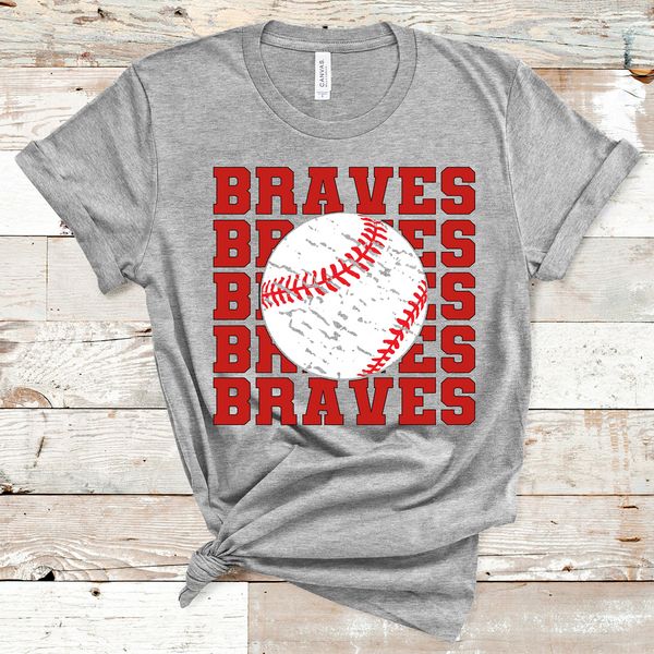 Braves Stacked Red Text Baseball Adult Size Direct to Film Transfer - 10 to 14 Day Ship Time