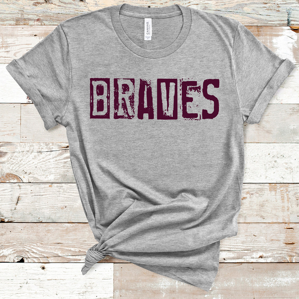 Braves Grunge Single Line Maroon Text Direct to Film Transfer - 10 to 14 Day Ship Time
