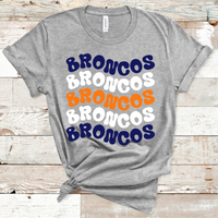 Broncos Wavy Retro Mascot Blue, White, Orange Direct to Film Transfer - 10 to 14 Day Ship Time