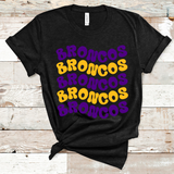 Broncos Wavy Retro Mascot Gold and Purple Direct to Film Transfer - 10 to 14 Day Ship Time