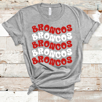 Broncos Wavy Retro Mascot Red and White Direct to Film Transfer - 10 to 14 Day Ship Time