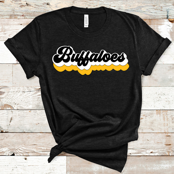 Buffaloes Retro Font Black, White, and Gold Direct to Film Transfer - 10 to 14 Day Ship Time