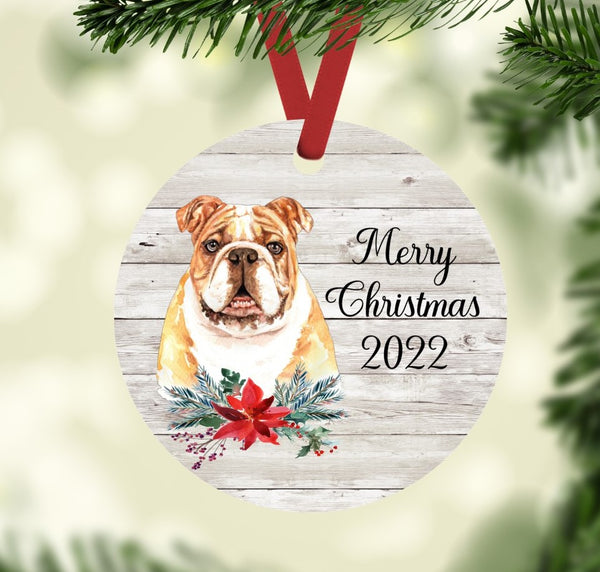 Merry Christmas 2022 English Bulldog Ornament