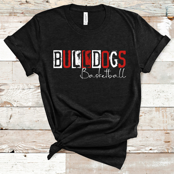 Bulldogs Mascot Basketball Grunge Single Line Red and White Direct to Film Transfer - 10 to 14 Day Ship Time