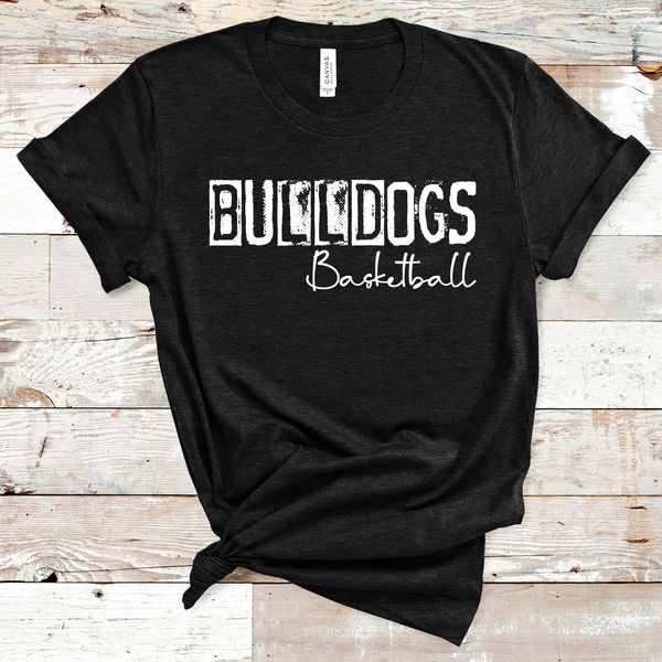 Bulldogs Basketball Grunge White Text Direct to Film Transfer - 10 to 14 Day Ship Time