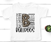 Bulldogs Leopard Typography Word Art Direct to Film Transfer - YOUTH SIZE - 10 to 14 Day Ship Time