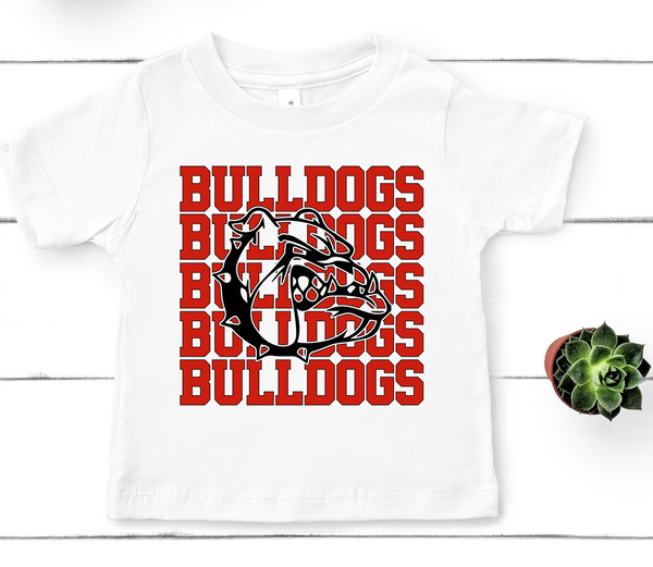 Bulldogs Stacked Mascot Red and Black Direct to Film Transfer - YOUTH SIZE - 10 to 14 Day Ship Time