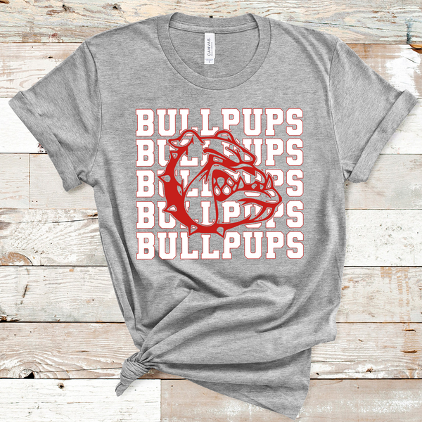 Bullpups Stacked Mascot White and Red Direct to Film Transfer - 10 to 14 Day Ship Time
