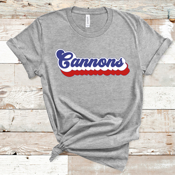 Cannons Retro Font Red, White, and Royal Direct to Film Transfer - 10 to 14 Day Ship Time