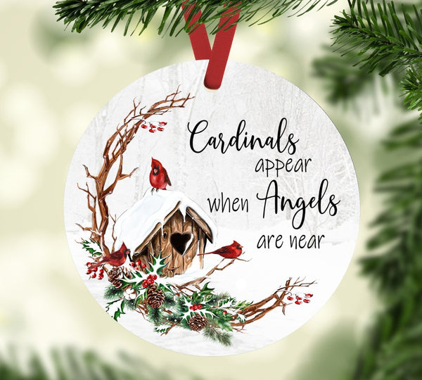 Cardinals Appear When Angles are Near Birdhouse Christmas Ornament