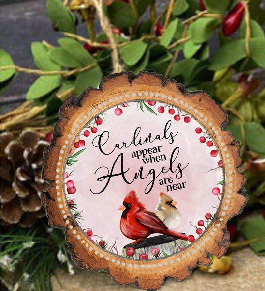 Wholesale Cardinals Appear When Angels Are Near Faux Wood Slice Ornament