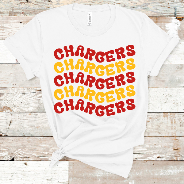 Chargers Wavy Mascot Red and Gold Direct to Film Transfer - 10 to 14 Day Ship Time