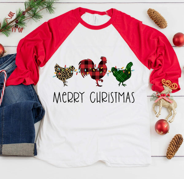 Merry Christmas Plaid and Leopard Chickens with Lights Screen Print Transfer - HIGH HEAT FORMULA - RTS