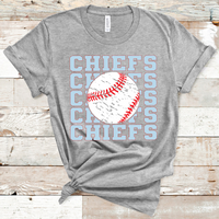 Chiefs Stacked Mascot Baseball Columbia Blue and Red Text Direct to Film Transfer - 10 to 14 Day Ship Time