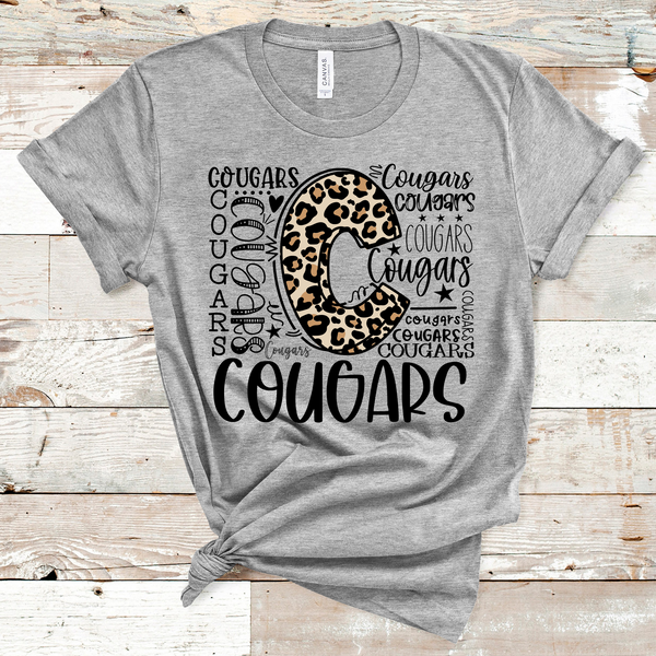 Cougars Leopard Typography Word Art Direct to Film Transfer - 10 to 14 Day Ship Time
