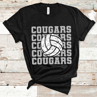 Cougars Stacked Mascot Volleyball Silver and White Text Direct to Film Transfer - 10 to 14 Day Ship Time