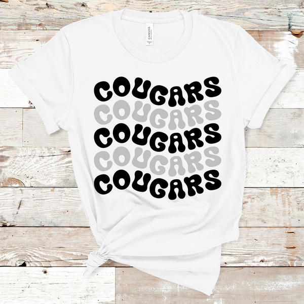 Cougars Wavy Retro Mascot Black and Silver Direct to Film Transfer - 10 to 14 Day Ship Time