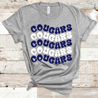 Cougars Wavy Retro Mascot Navy and White Direct to Film Transfer - 10 to 14 Day Ship Time