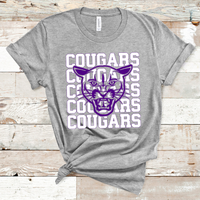 Cougars Mascot White and Purple Adult Size Direct to Film Transfer - 10 to 14 Day Ship Time